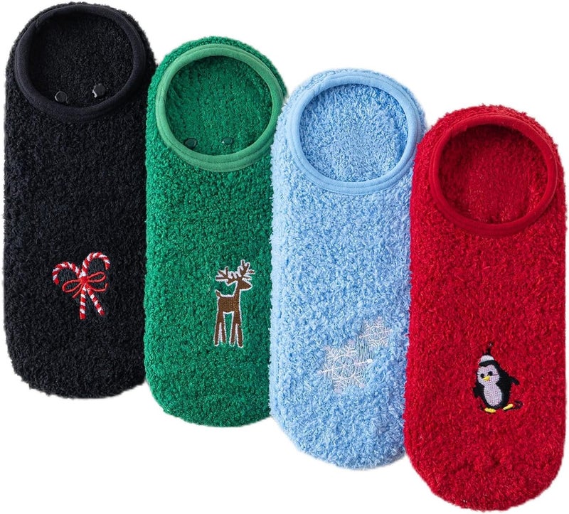 AmazingStone 3Pairs Cozy Winter Fuzzy Socks for Women With Grip Anti-Slip Fluffy Plush House Warm Ankle Socks - Image 1